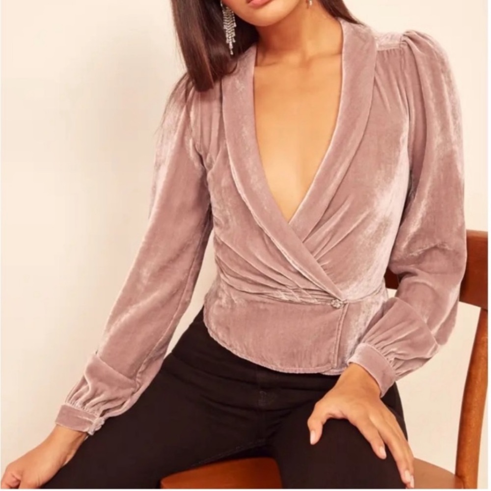 Reformation Anastasia Velvet Wrap Top in Blush